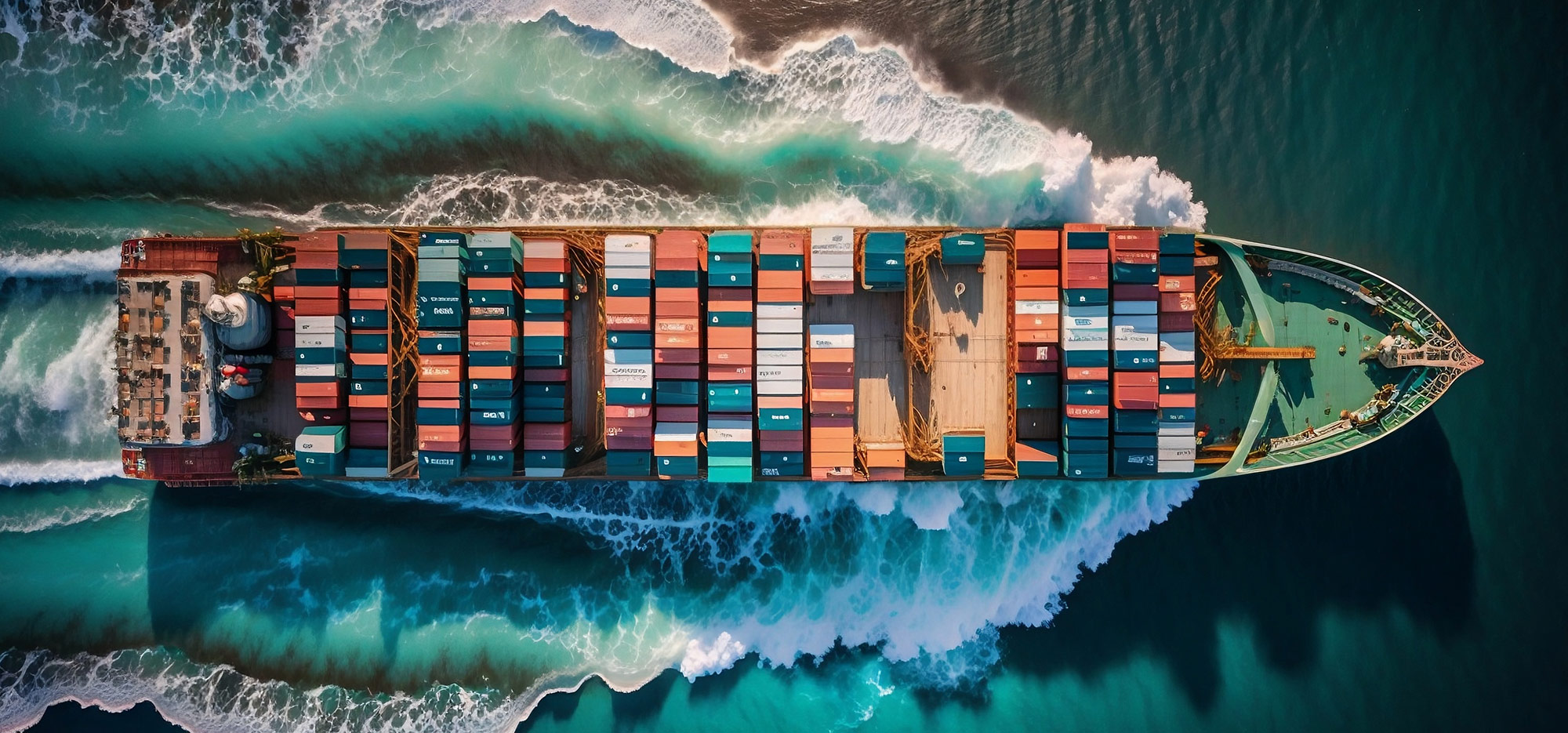  Aerial view of cargo container ship at sea